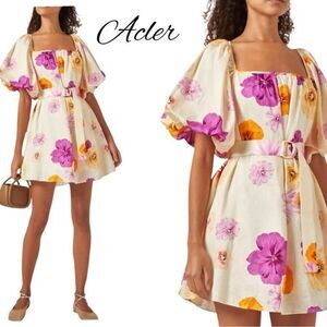 Acler Highgate Floral Puff Sleeve Dress Sz 6 NWT